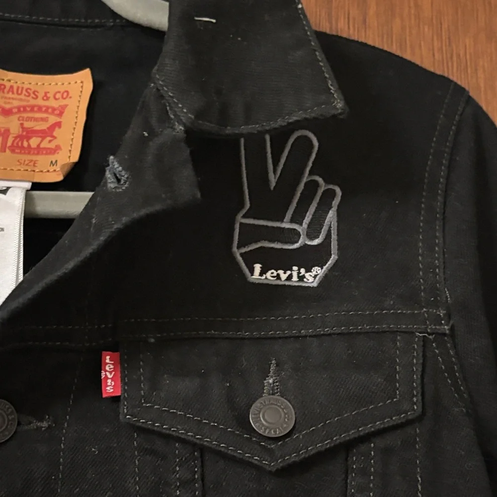Levi's Kids Black Denim Trucker Jacket with Patch Accents